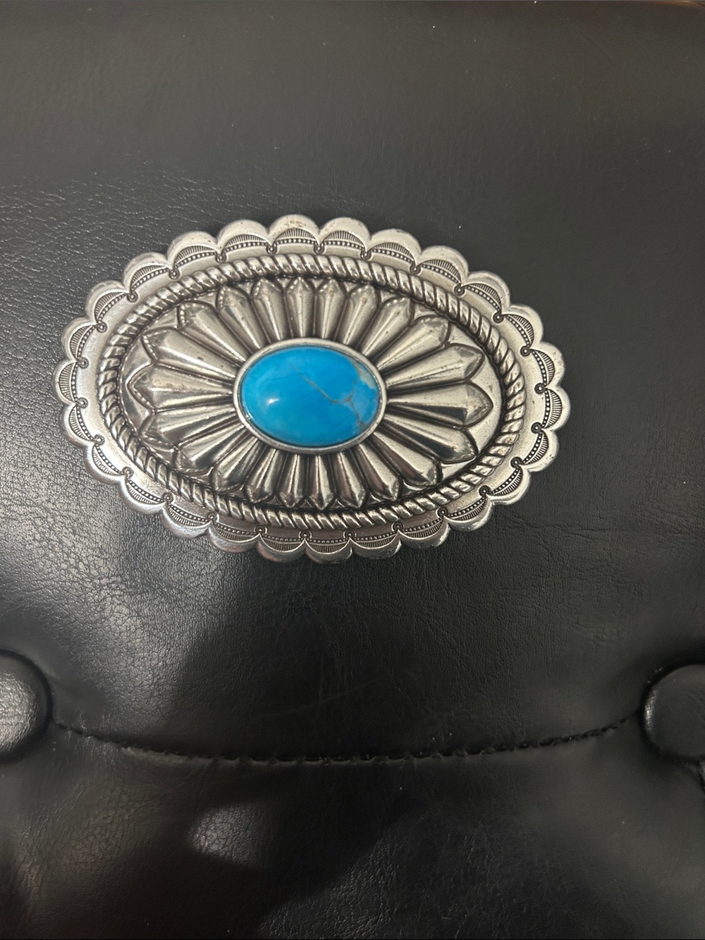Turquoise Oval Concho Belt Buckle - Women's Silver-Tone Accessory